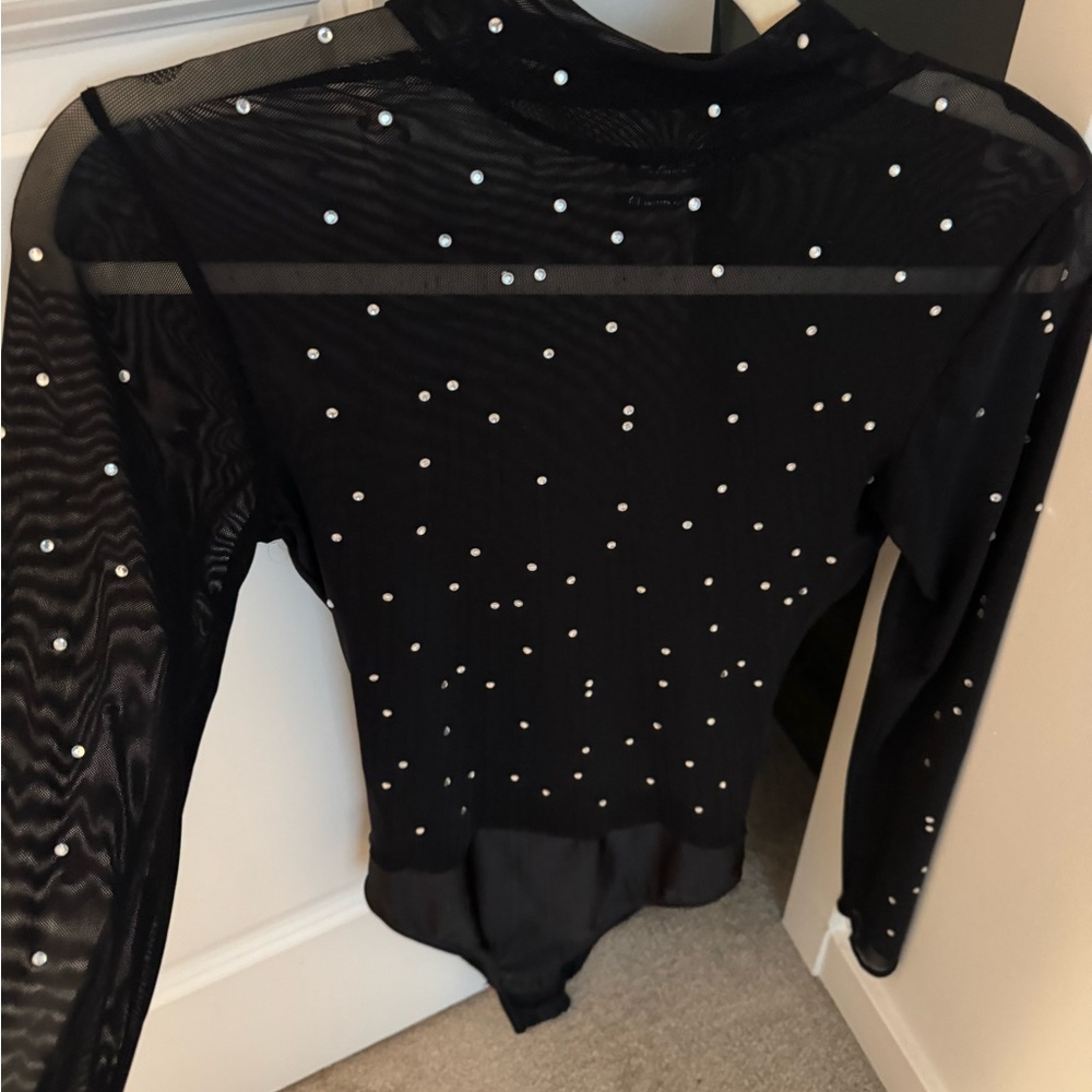 Black Sheer Bodysuit with White Polka Dots